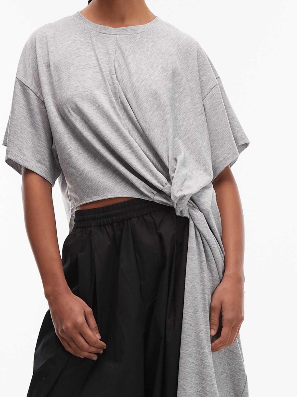 Grey longline twist drape top
